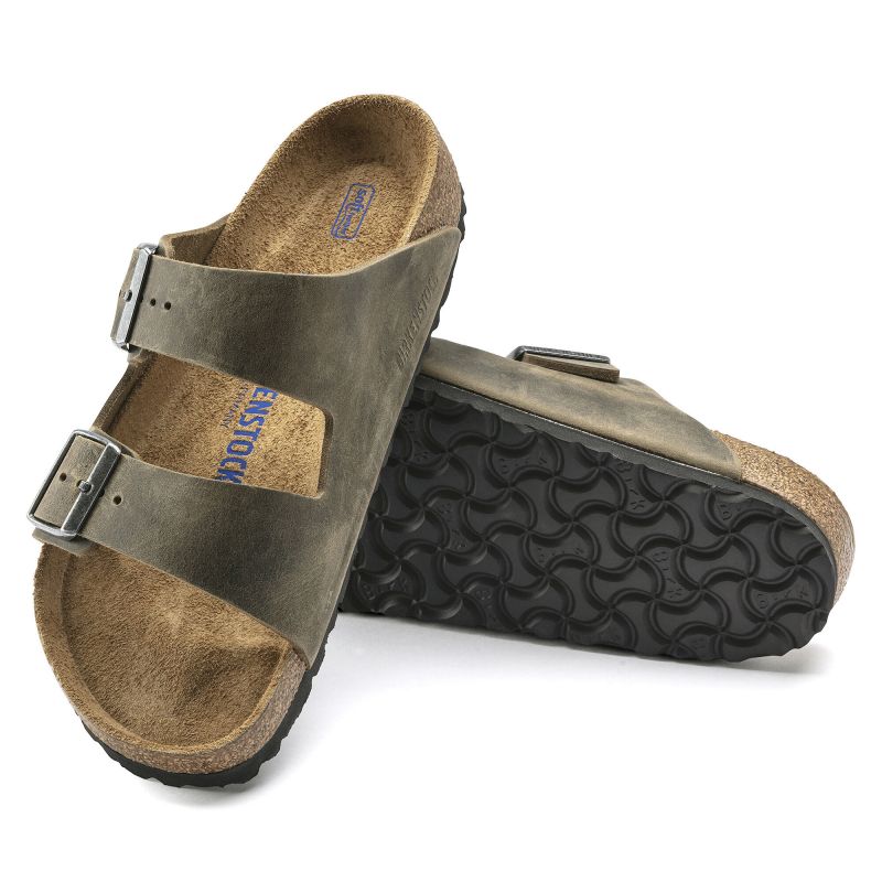 Birkenstock Arizona Soft Footbed Oiled Leather Narrow Faded Khaki Women's/Men's Flip-Flops for narrow feet oiled leather (1019377) cipő