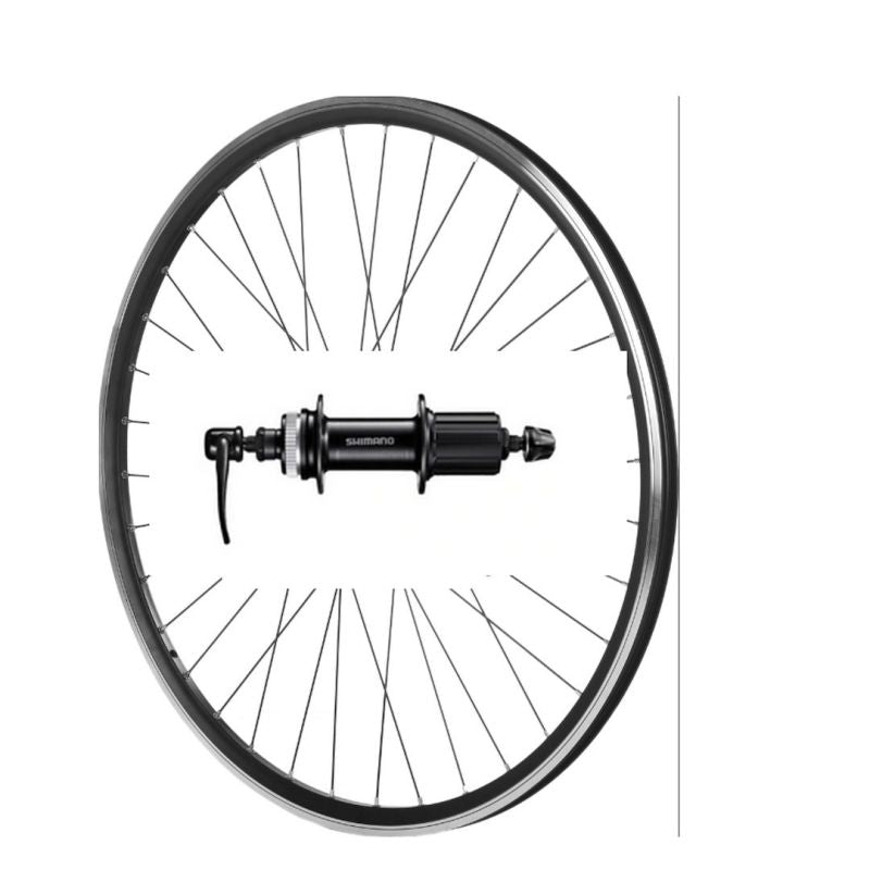 Shimano 28" rear wheel for cassette, QR, cone, rim/black hub, fekete kerékpár alkatrész SIK28-TK-S-CCQRSHIM