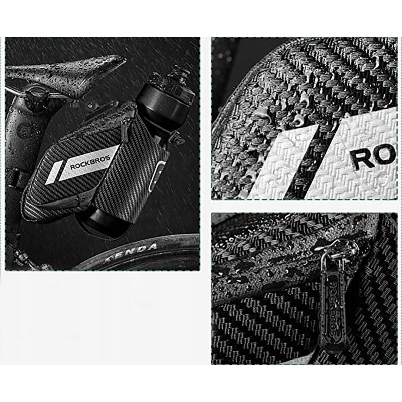 Rockbros C32BK saddle bag 1.5 l with water bottle pocket - black fekete water bottles, training equipment, bags