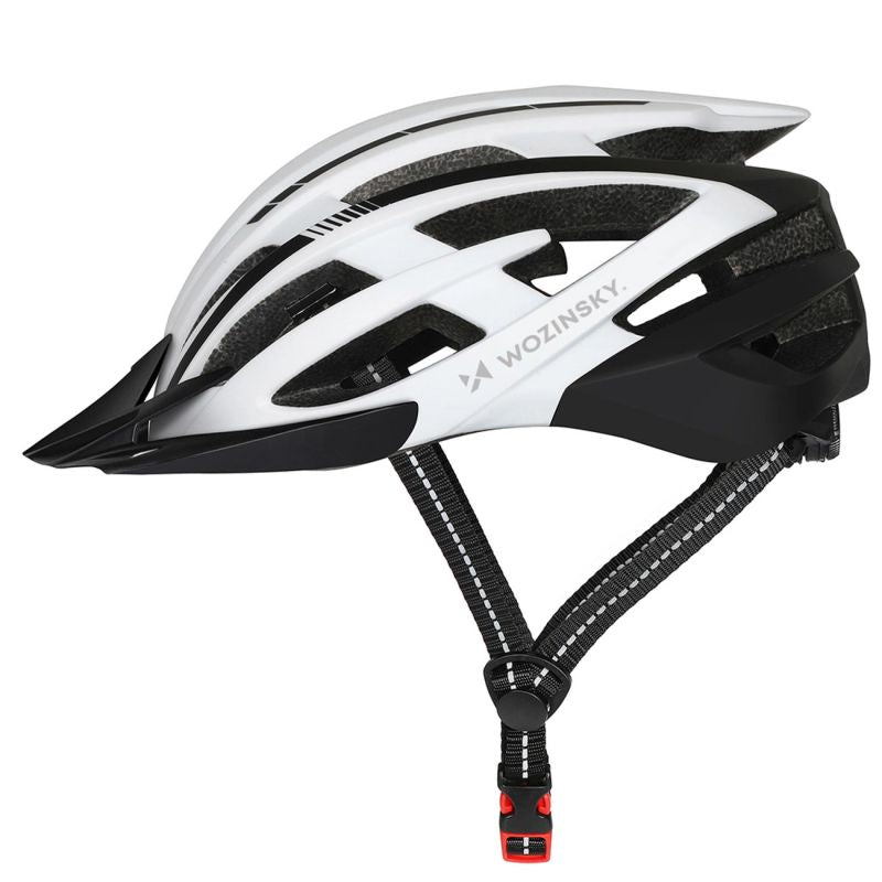 Wozinsky MTB Bike Helmet with Removable Visor and Rear USB Light M - Black and White czarny || biały védőfelszerelés HT-28VCB-199802