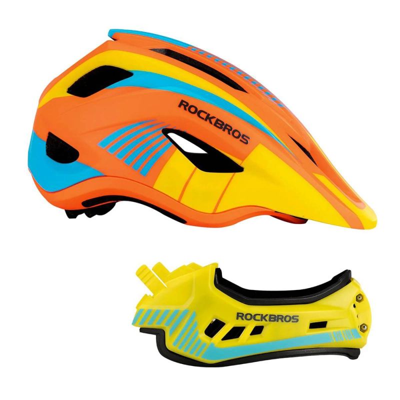 Rockbros TT- children's bicycle helmet with detachable chinbar, size S - yellow-orange żółty || pomarańczowy \ s helmets, martial arts equipment