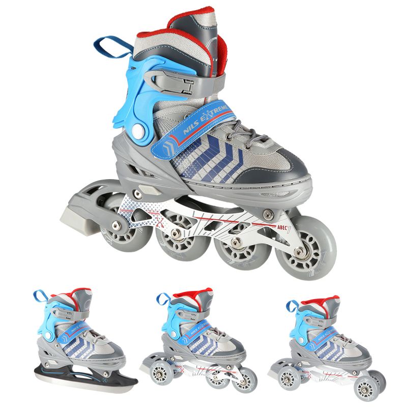 NH18192 4in1 GREY-BLUE SIZE L(39-43) ROLLER SKATES WITH HOCKEY SLEEVE NILS EXTREME kék póló