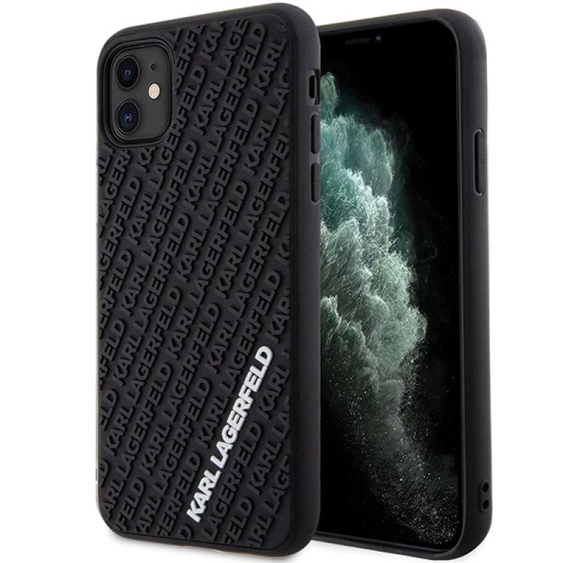 Karl Lagerfeld KLHCN613DMKRLK iPhone 11 / Xr 6.1" /black hardcase 3D Rubber Multi Logo fekete cases