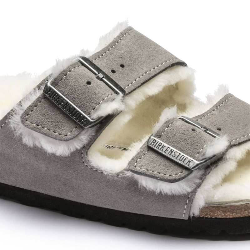 Birkenstock Women's/men's insulated flip-flops Arizona Shearling Stone Coin suede with lamb's wool narrow (1017403) cipő
