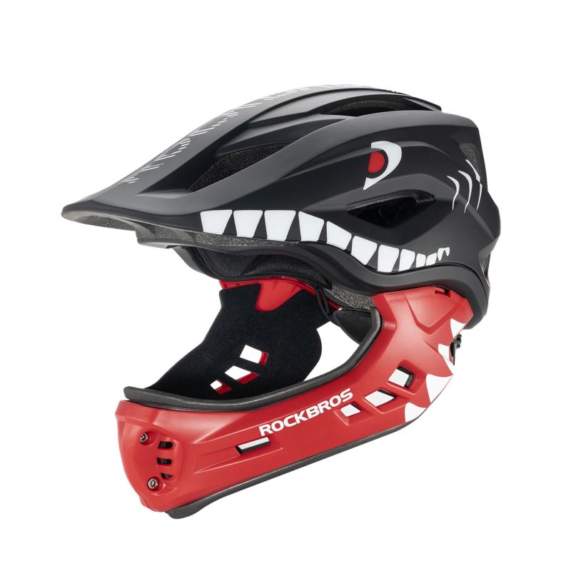 Rockbros TT-32005 Shark Children's Bike Helmet with Detachable Jaw Size M (54-58) - Black czarny \ m helmets, martial arts equipment