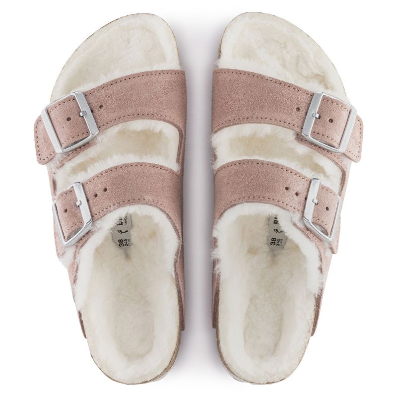 Birkenstock Arizona Suede Leather Shearling Pink Clay LAF Narrow Insulated Flip-Flops (1023258) cipő