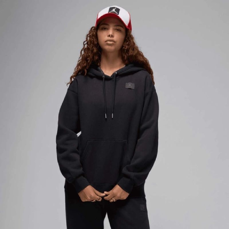 AIR Jordan Women's Flight Fleece Satin-Lined Pullover Hoodie Black - fekete pulóver