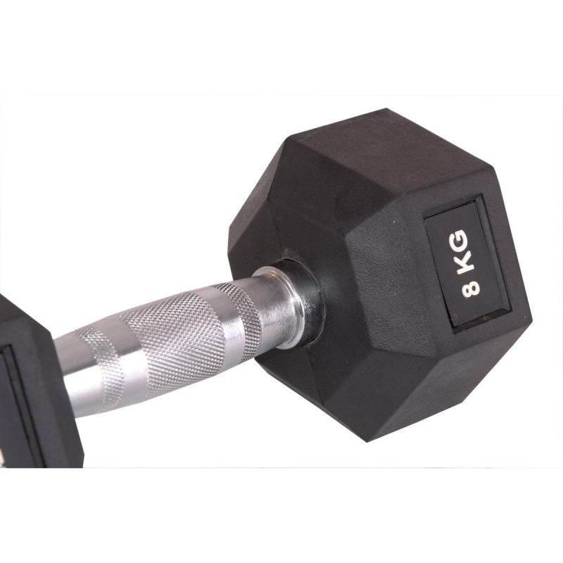 Enero HEX RUBBER Dumbbell 8 KG FIT fekete dumbbell, strength training equipment, training equipment