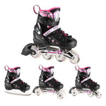 NH10905 4in1 PINK LED SIZE S(31-34) ROLLER SKATES WITH DIMENSIONAL HOCKEY BLADE NILS EXTREME rózsaszín sípcsontvédő