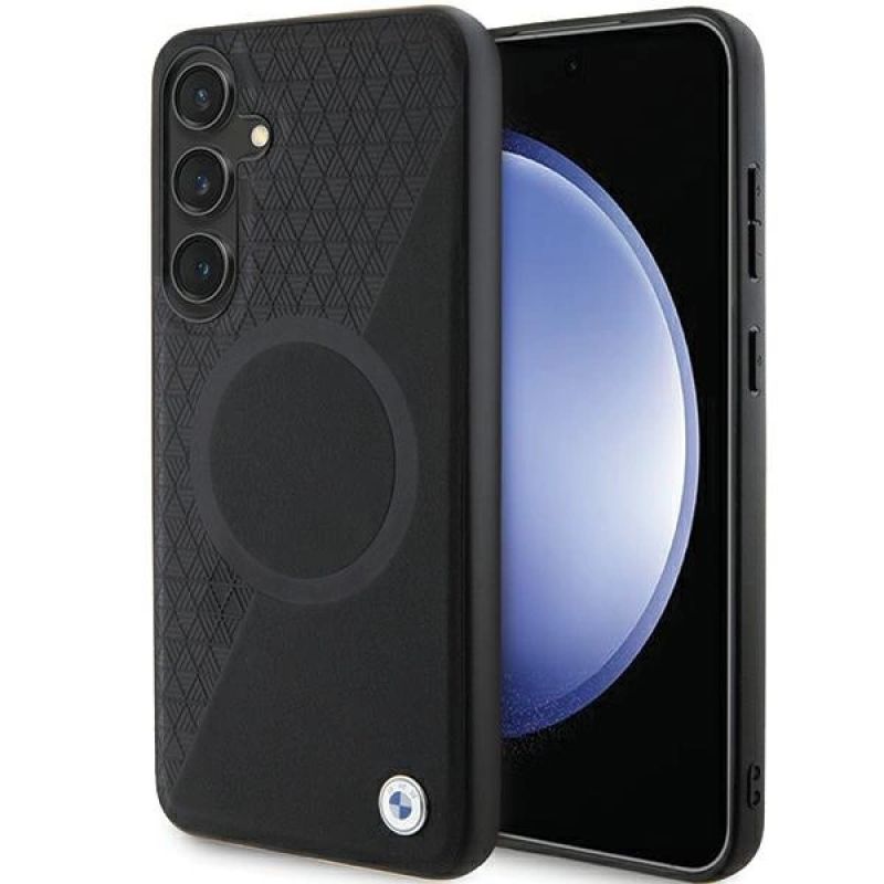 BMW BMHMS24M23RTPK S24+ S926 /black hardcase Signature Leather Half Textured & Circle MagSafe fekete cases