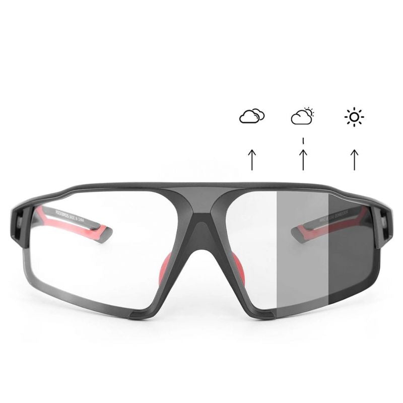 Rockbros Photochromic UV400 Cycling Glasses - Black and Red piros glasses, training equipment