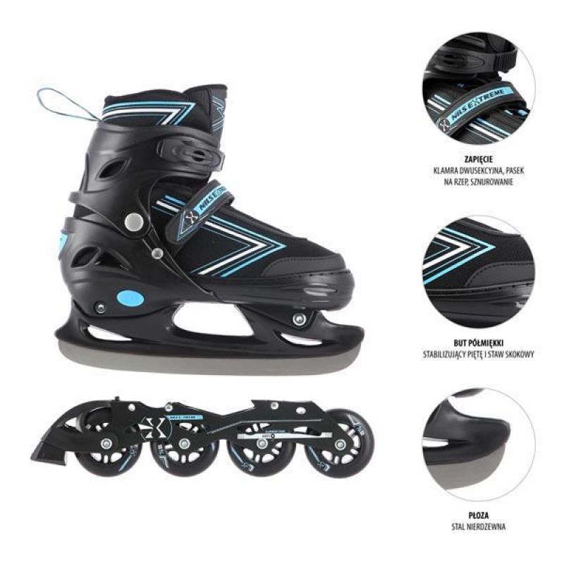 Nils Extreme Nh11912 A 2in1 Roller Skates Black-Blue Size S (31-34) With Replaceable Hockey Blade kék görkorcsolya