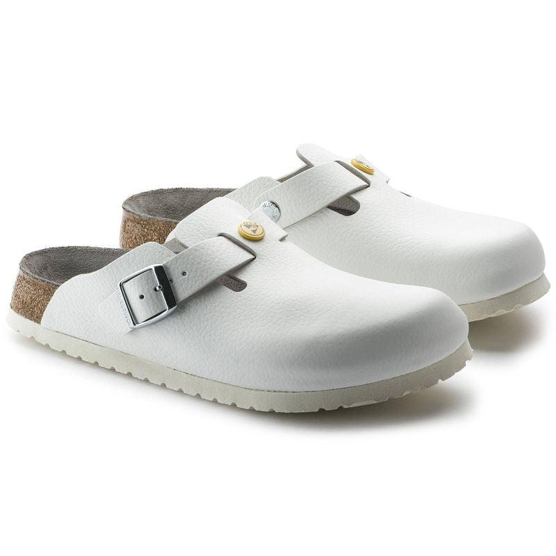 Birkenstock Women's Boston ESD White clogs natural leather medical narrow slippers (0061378) cipő