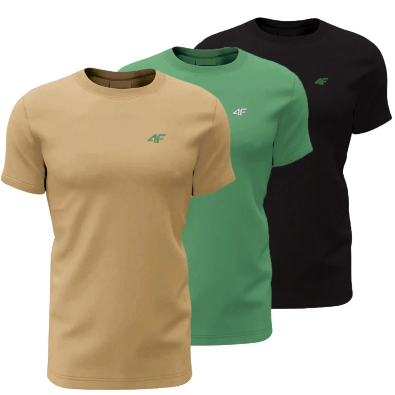 4F Men's T-shirt M4481 3-pack beige, green, black 92S zöld póló