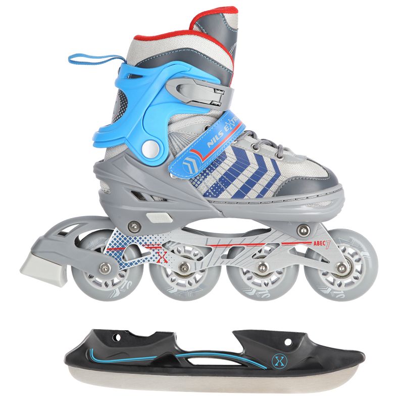 NH18192 4in1 GREY-BLUE SIZE L(39-43) ROLLER SKATES WITH HOCKEY SLEEVE NILS EXTREME kék póló