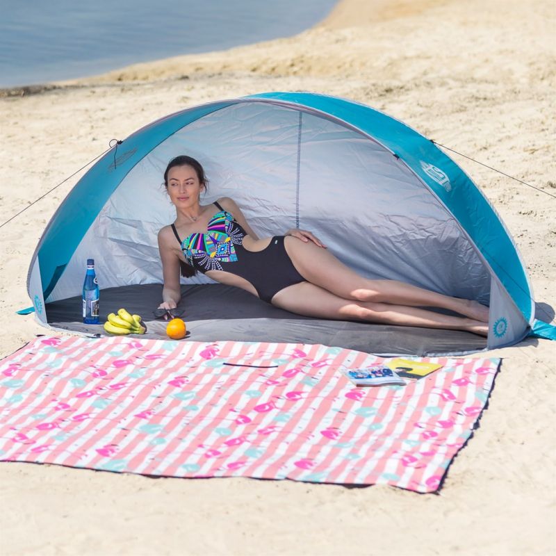 NILS CAMP NC3174 self-pitching beach tent, turquoise-gray szürke hátizsák