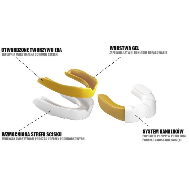DBX Bushido Gel Mouthguard + Box - White and Gold | GelTech arany protectors and knee pads
