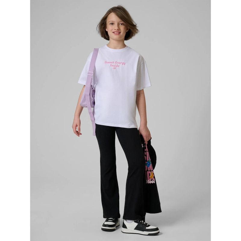 Girls' loose T-shirt with print 4F 4FJRSS26TTSHF3825-10S 158/164 póló