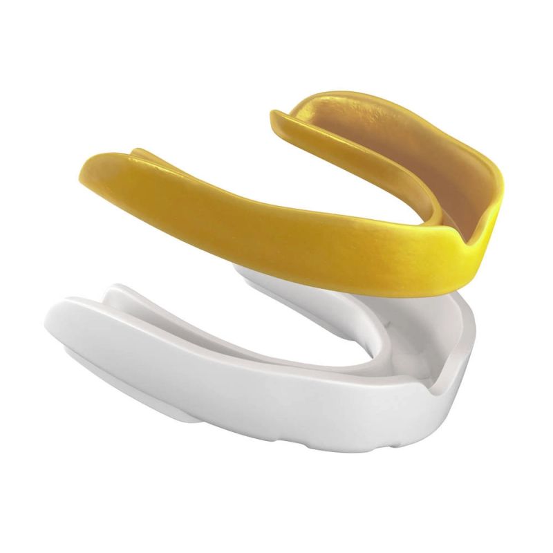 DBX Bushido Gel Mouthguard + Box - White and Gold | GelTech arany protectors and knee pads