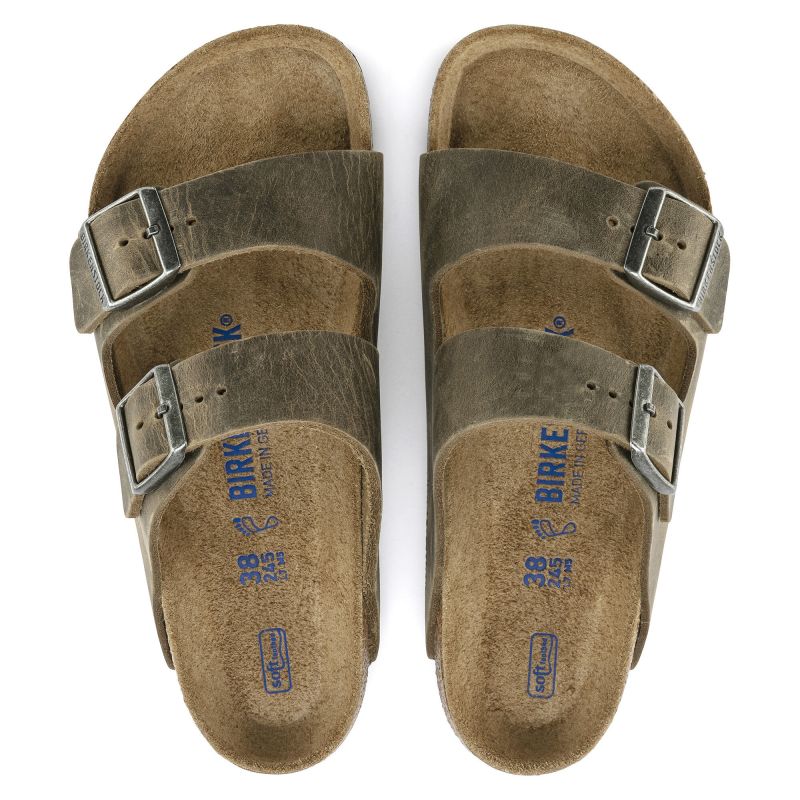 Birkenstock Arizona Soft Footbed Oiled Leather Narrow Faded Khaki Women's/Men's Flip-Flops for narrow feet oiled leather (1019377) cipő