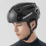 Rockbros Bike Helmet with Visor, Detachable UV Protective Goggles, Unisex - Black/Brown czarny || brązowy helmets, glasses, training equipment