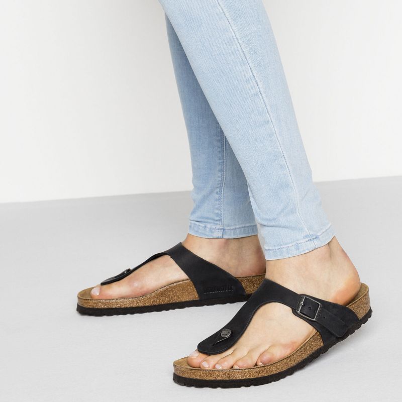 Birkenstock Gizeh NU Oiled Black Regular Women's/Men's Flip-Flops Oiled Leather for Wide Feet (0845251) general
