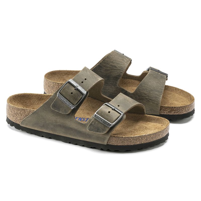 Birkenstock Arizona Soft Footbed Oiled Leather Narrow Faded Khaki Women's/Men's Flip-Flops for narrow feet oiled leather (1019377) cipő