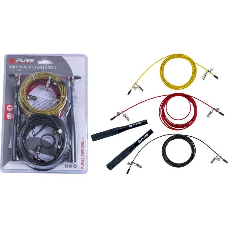 Pure 2 Improve 3-In-1 Weighted Skipping Rope, Replaceable Lines, Pure 2 Improwe fekete ropes, training equipment