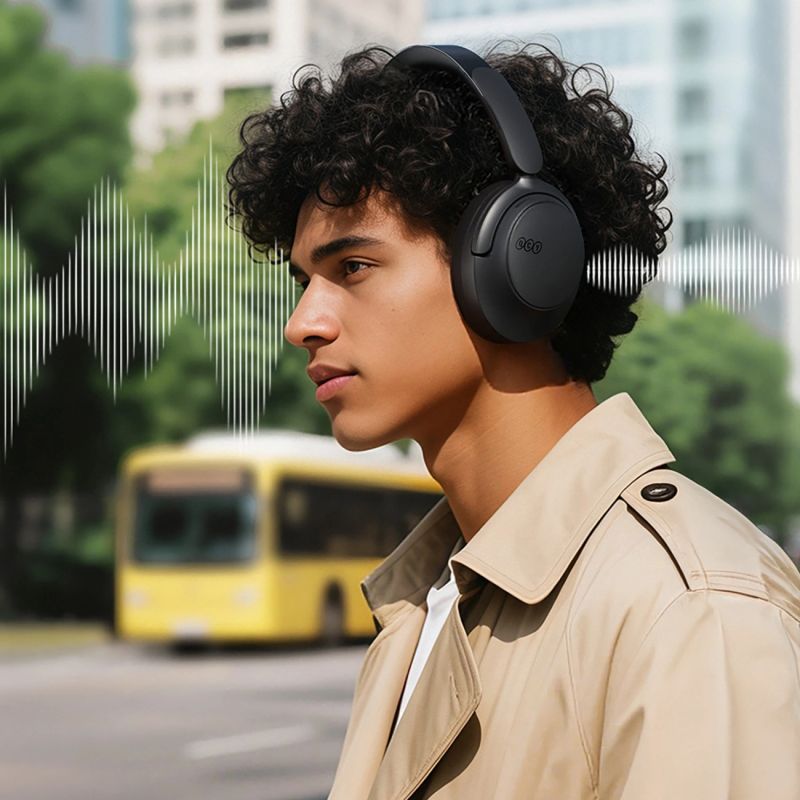 head QCY H3S Wireless On-Ear Headphones with LDAC and ANC Noise Cancellation - Black czarny headsets