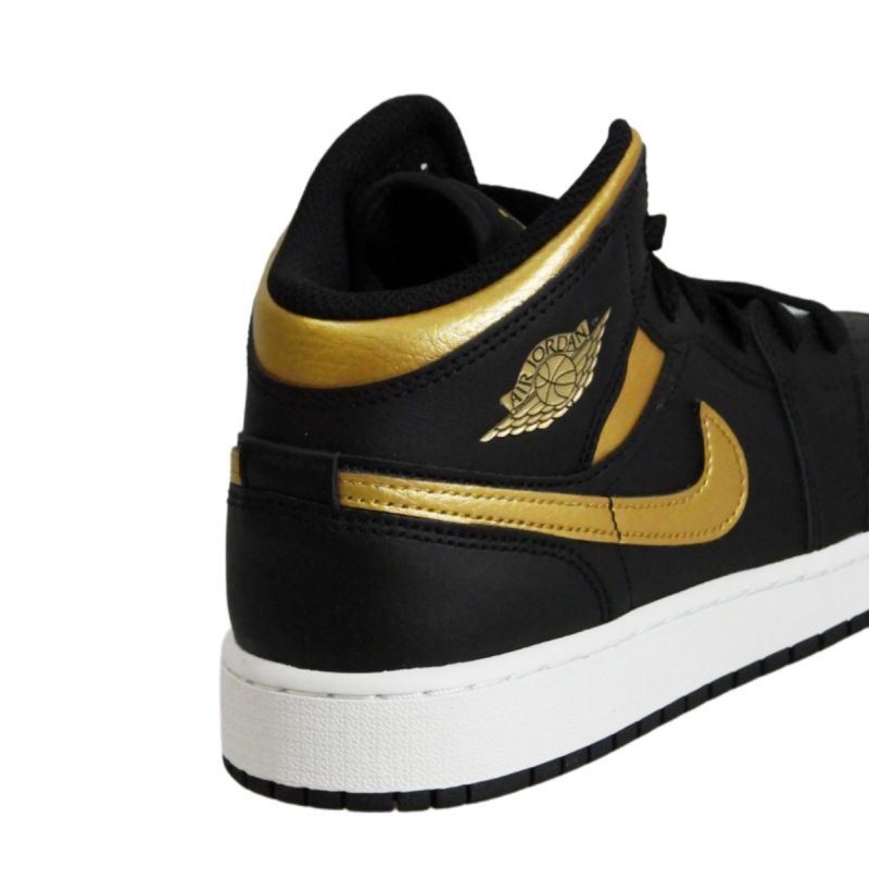 AIR Jordan 1 Mid Junior (GS) Basketball Black/Metallic Gold - arany cipő