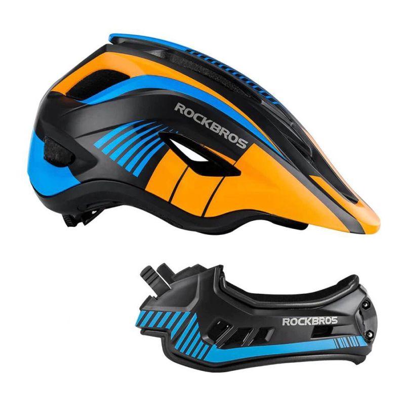 Rockbros TT- children's bicycle helmet with removable chinbar, size M - black and orange czarny || pomarańczowy \ m helmets, martial arts equipment