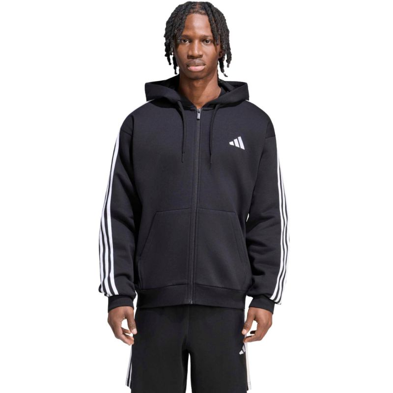Adidas Men's Essentials 3-Stripes Fleece Full-Zip Hoodie fekete ruházat KY6559
