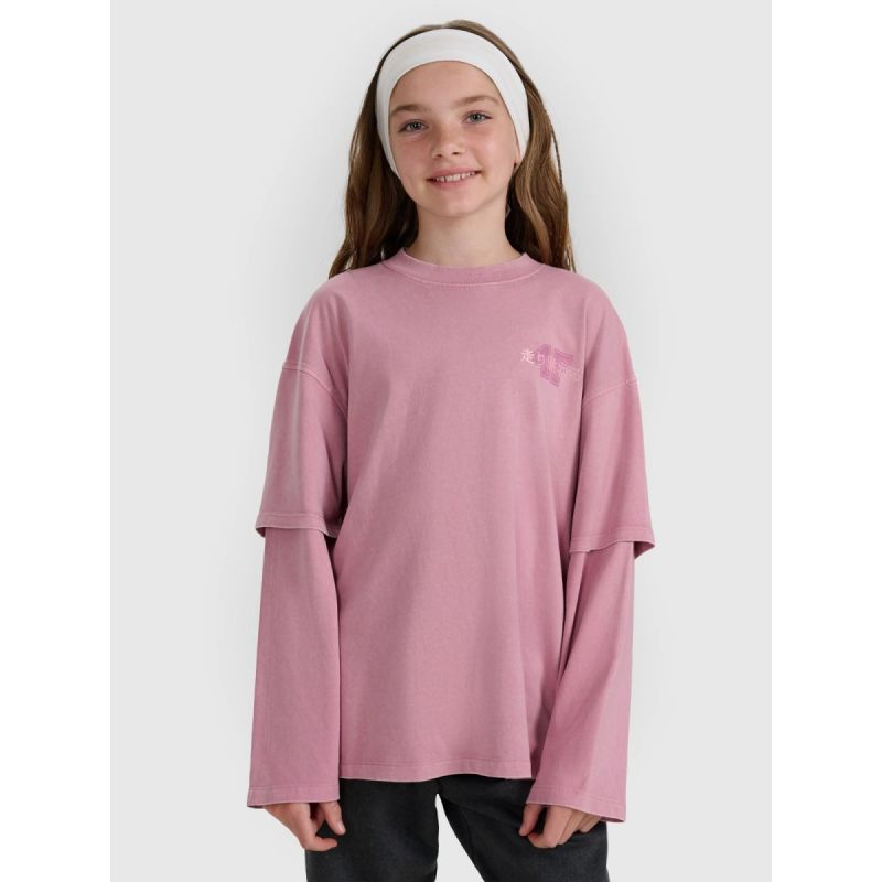 Oversized longsleeve with print for girls 4F 4FJRAW25TLONF543-54S hosszú ujjú póló
