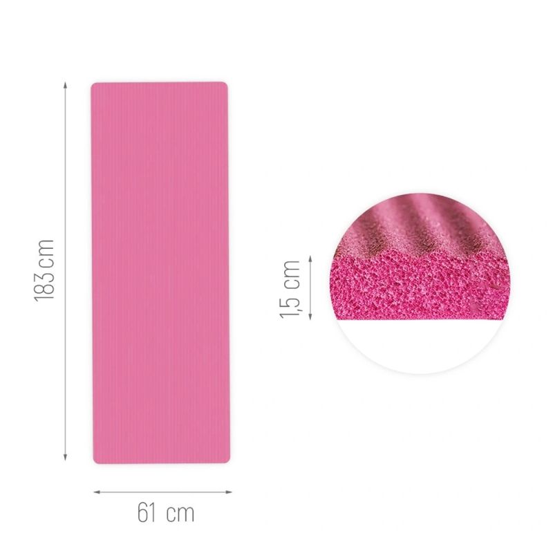 Wozinsky WNSP-15R Exercise Mat 183 x 61 x 1.5 cm Thick Gymnastic Mat for Yoga and Fitness - Pink rózsaszín jóga matrac 304004-208172