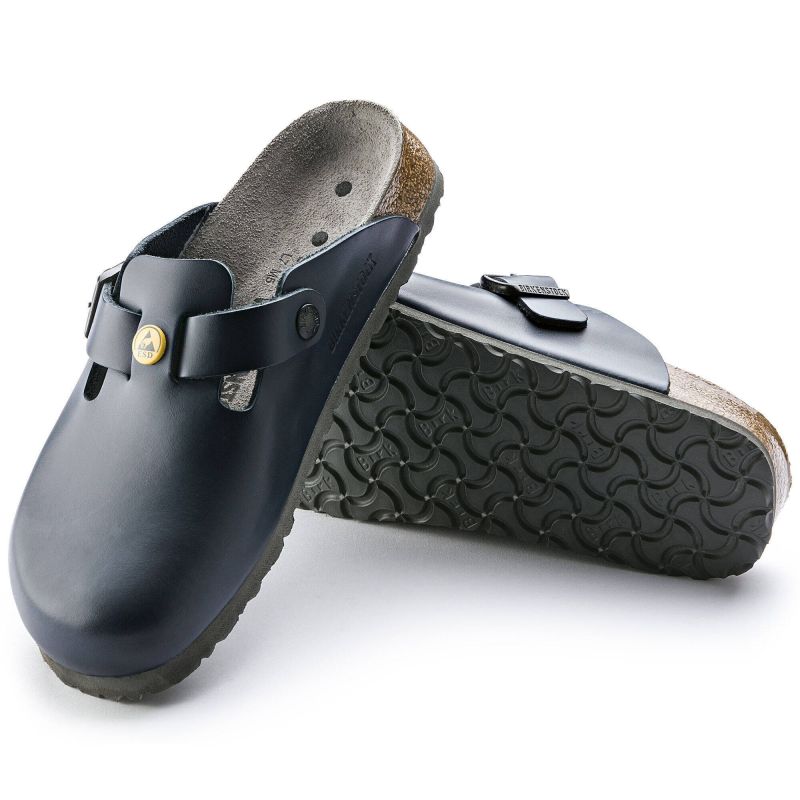Birkenstock Women's Boston ESD Blue clogs natural leather narrow slippers (0061388) cipő