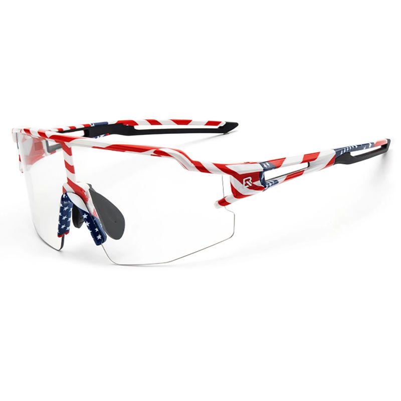 Rockbros Cycling Glasses Photochromic with UV Protection and Corrective Insert 14120008002 - USA Pattern - White multikolor glasses, training equipment