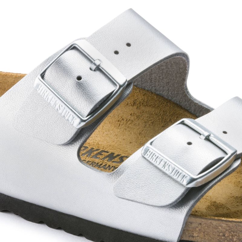 Birkenstock Women's Silver Arizona Birko-Flor Silver Regular Flip-Flops Wide (1012282) cipő