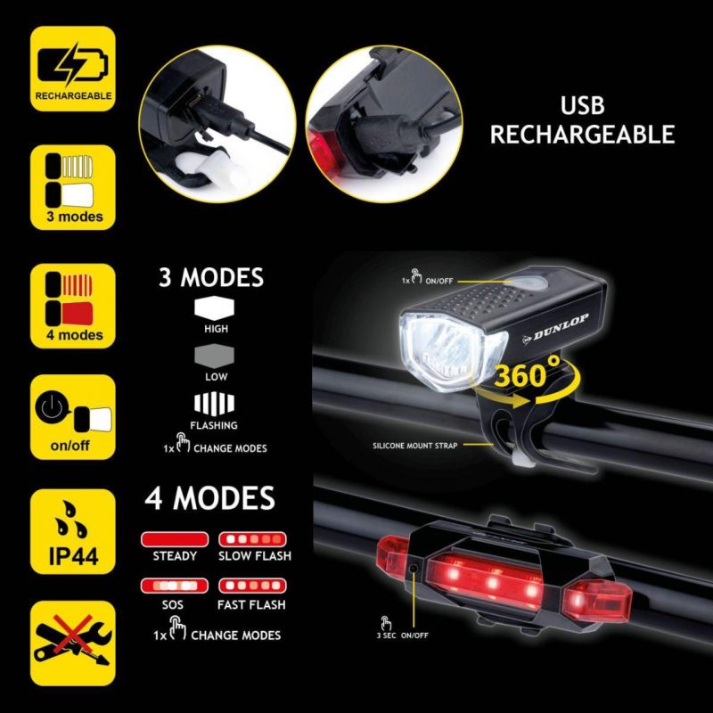 Dunlop LED Bike Light Set, USB Charging, Rear+Front színes készlet 473758