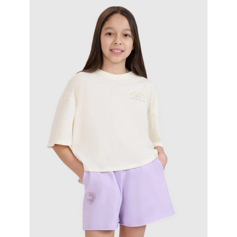 4f Oversized crop top t-shirt with print for girls 4FJWSS25TTSHF1868-11S General