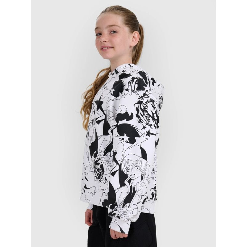 Girls' sweatshirt with hood, open, 4F 4FJRAW25TSWSF2348-90A