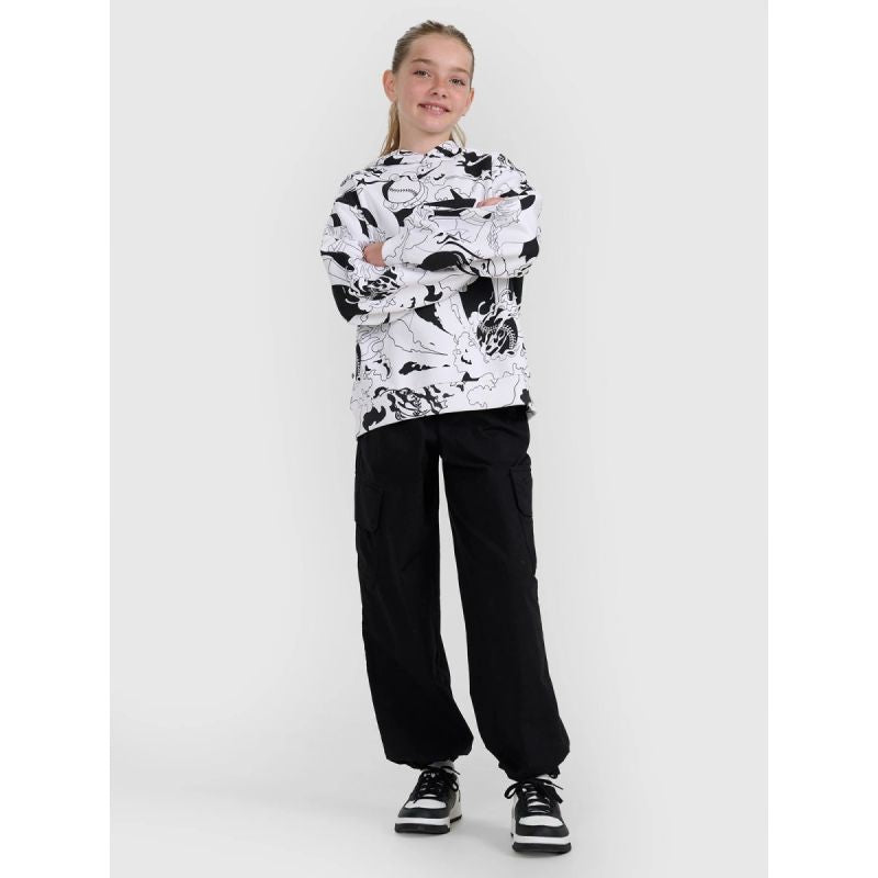Girls' sweatshirt with hood, open, 4F 4FJRAW25TSWSF2348-90A