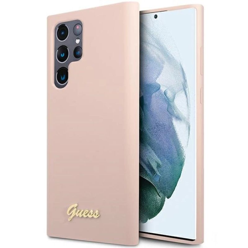 Guess GUHCS23LLSLMGPP S23 Ultra S918 /pink hardcase Silicone Script Metal Logo rózsaszín póló