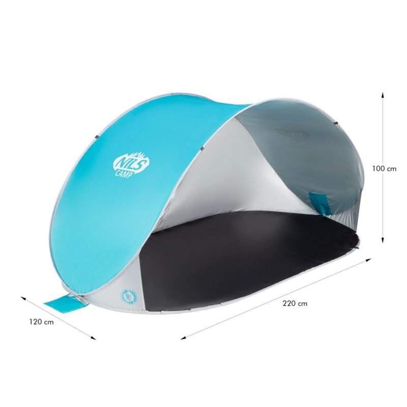 NILS CAMP NC3174 self-pitching beach tent, turquoise-gray szürke hátizsák