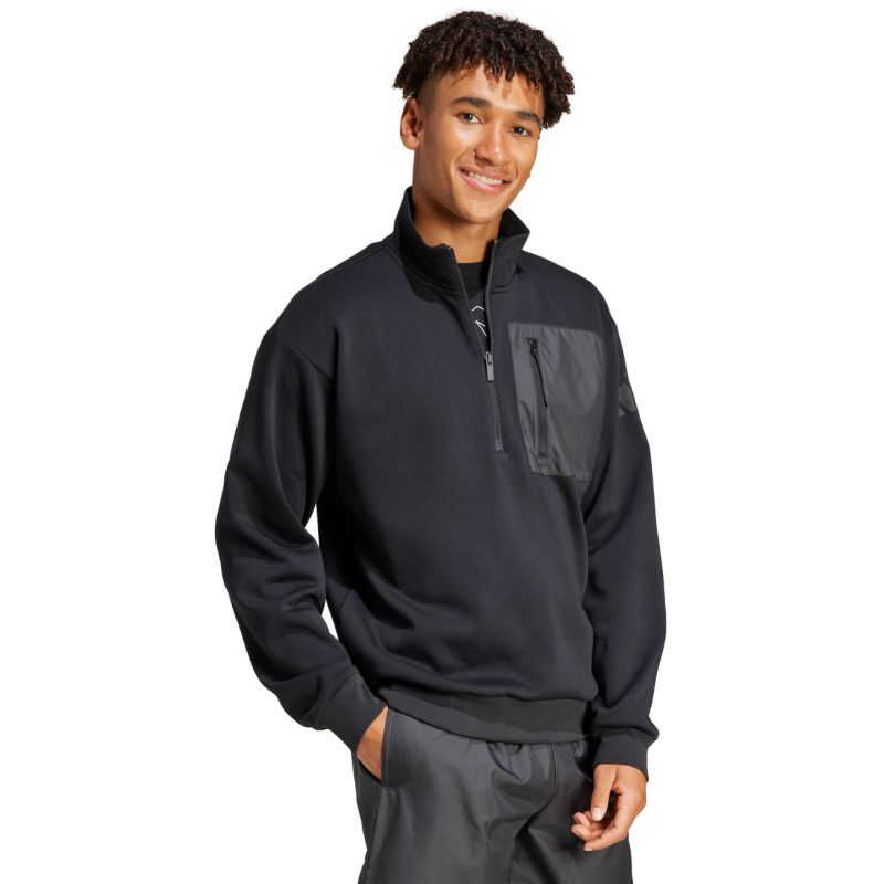 Men's adidas City Escape Fleece Half-Zip GD Sweatshirt Black JF3290 fekete pulóver