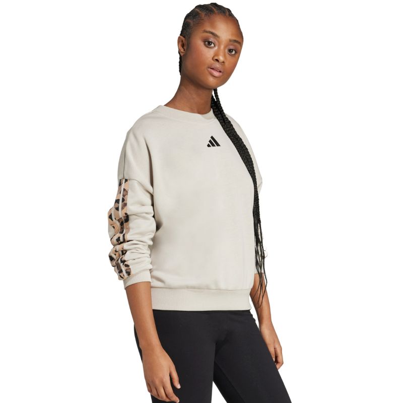 adidas Women's Animal Print 3-Stripes French Terry Sweatshirt Cream JM1836 General