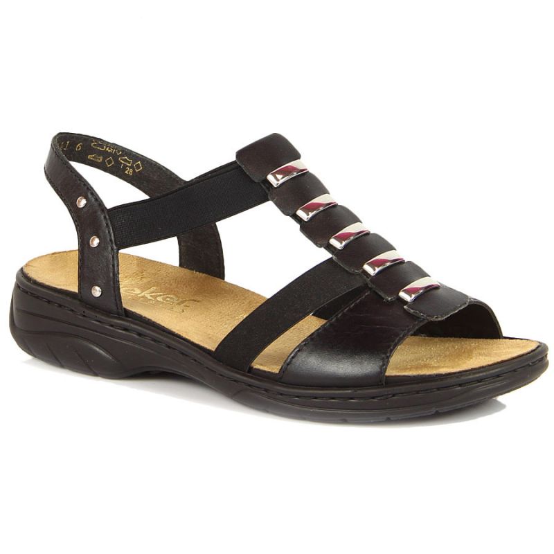 Black leather Roman sandals Rieker W fekete utcai cipő