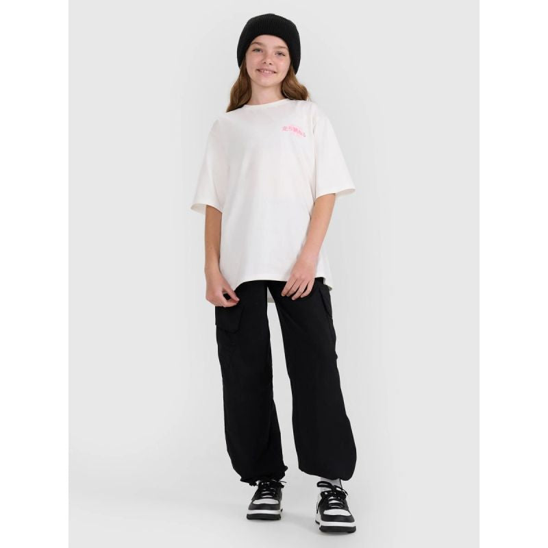 Oversized T-shirt with print for girls 4F 4FJRAW25TTSHF2935-11S