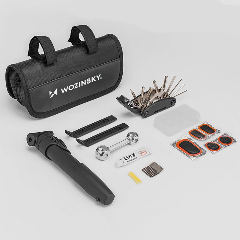 Wozinsky WMZ-01N tool kit, 16-in-1 bicycle multitool, pump, wrenches, inner tube kit - black fekete elektronika 304004-199005