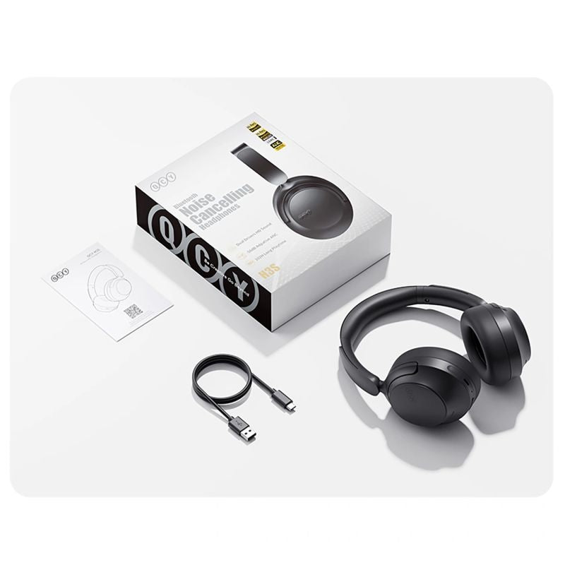 head QCY H3S Wireless On-Ear Headphones with LDAC and ANC Noise Cancellation - Black czarny headsets
