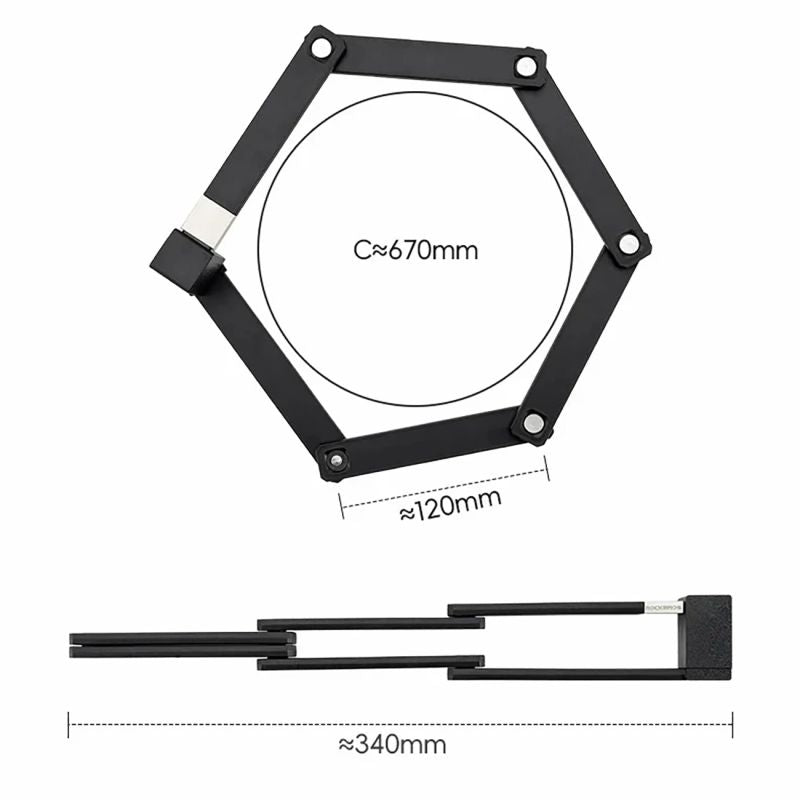 Rockbros 32140003001 foldable bicycle lock with key and handle, 88cm - black